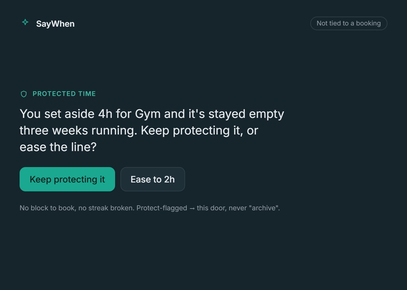 The protected-shortfall suggestion, asking whether to keep protecting Gym time or ease the line