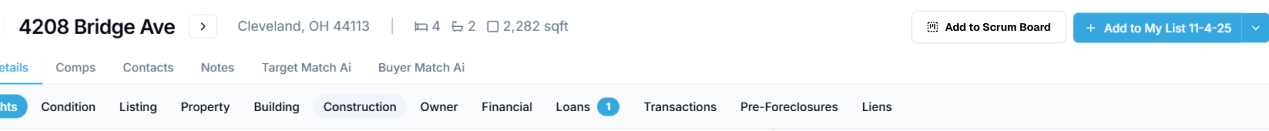 Add to Scrum Board in the property detail header